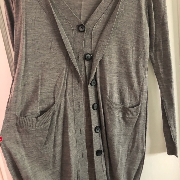 M. Rena grey long button up cardigan sweater, med - Picture 5 of 7